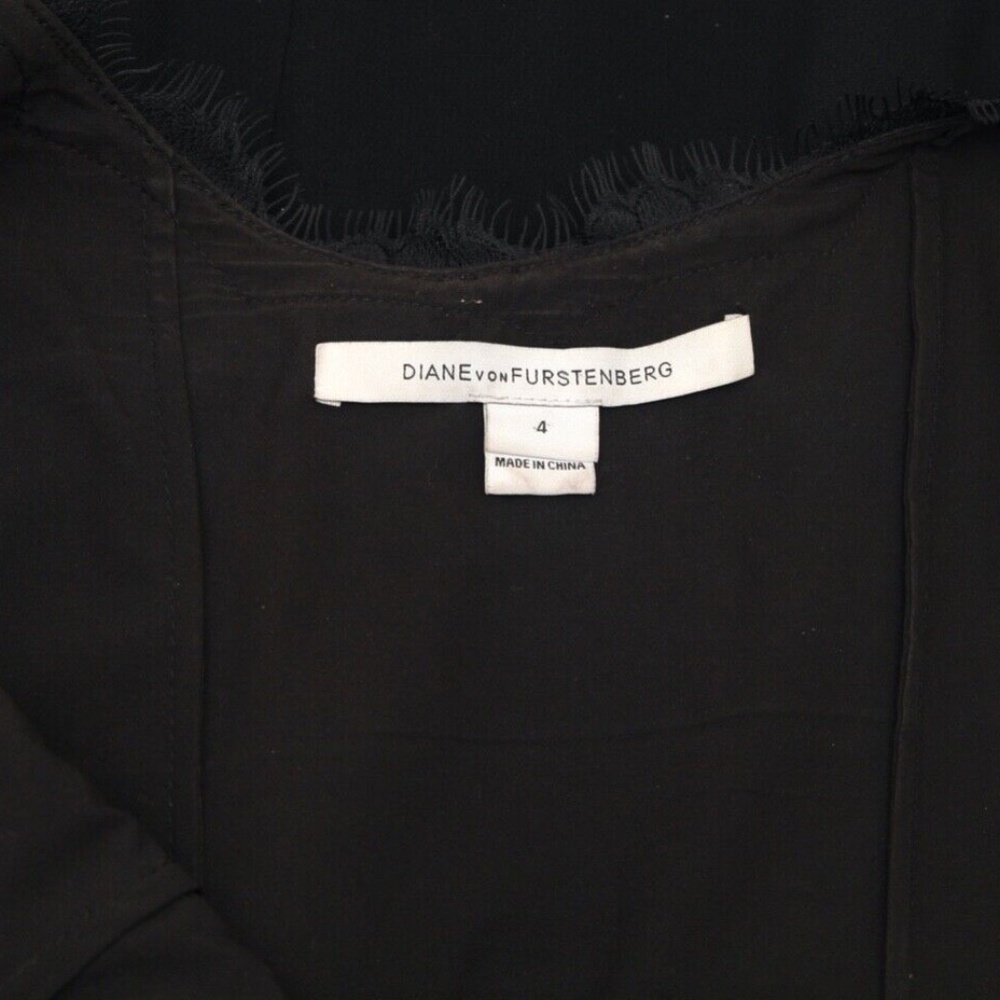 DIANE VON FURSTENBERG Black Dress Lace Spaghetti Strap Knee Length Sz 4 - Picture 7 of 7